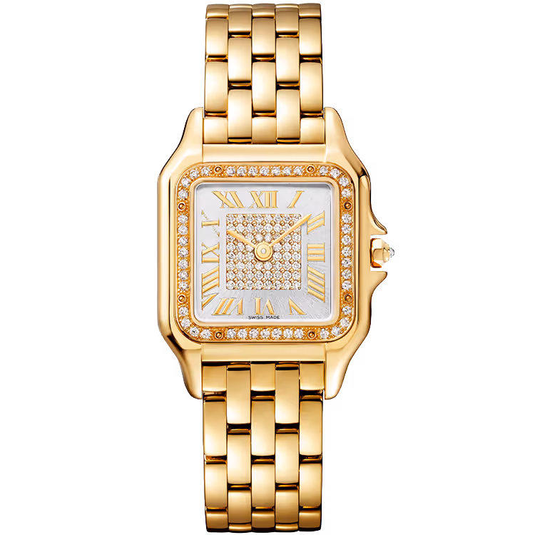 Cartier, Panthere, WJPN0043, Silver Dial, Medium Model, Yellow Gold, Diamond Bezel, 37mm
