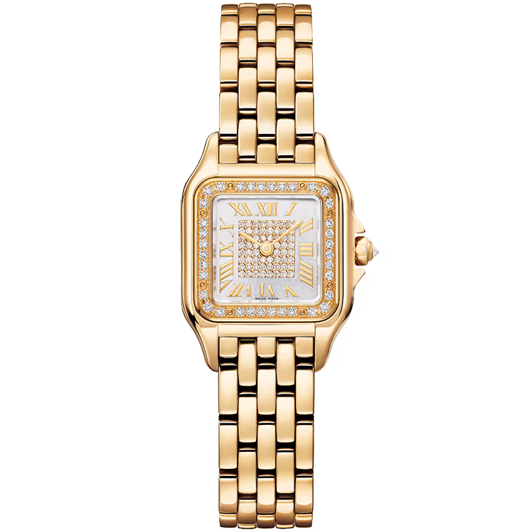 Cartier, Panthere, WJPN0080, Silver Dial, Small Model, Yellow Gold, Diamond Bezel, 30mm