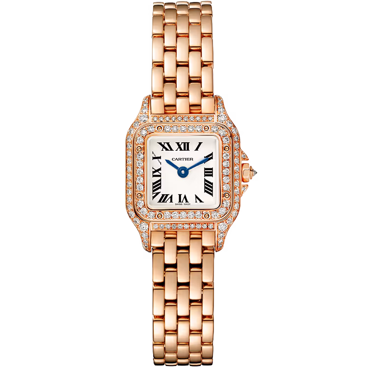 Cartier, Panthere, WJPN0020, White Dial, Mini Model, Rose Gold, Diamond Bezel, 25mm