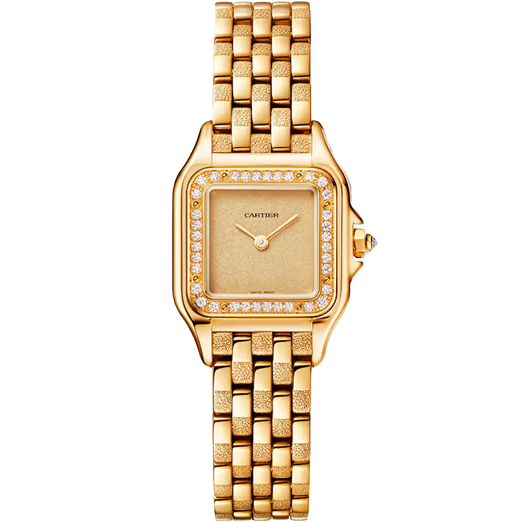 Cartier, Panthere, WJPN0057, Champagne Dial, Small Model, Yellow Gold, Diamond Bezel, Frosted Bracelet, 22mm
