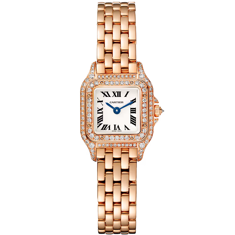 Cartier, Panthere, WJPN0068, White Dial, Mini Model, Rose Gold, Diamond Bezel, 25mm