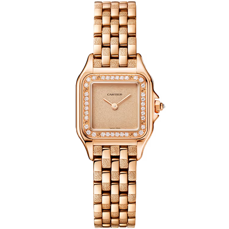 Cartier, Panthere, WJPN0058, Rose Dial, Small Model, Rose Gold, Diamond Bezel, Frosted Bracelet, 22mm