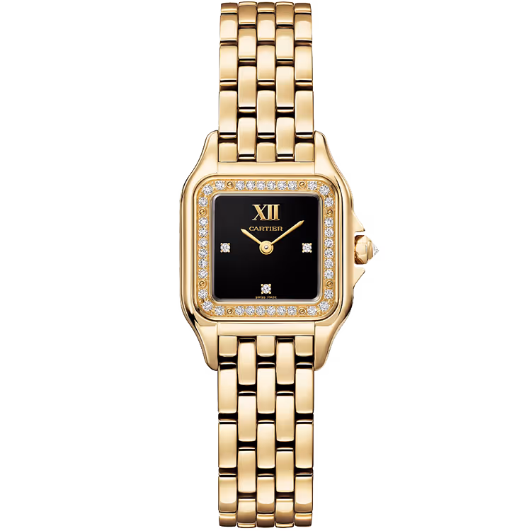 Cartier, Panthere, WJPN0053, Black Dial, Small Model, Yellow Gold, Diamond Bezel, 30mm