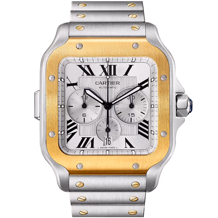 Cartier, Santos, W2SA0008, Silver Dial, Extra-Large Model, Chronograph, Steel & Yellow Gold, 51mm