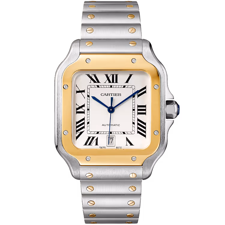 Cartier, Santos, W2SA0009, White Dial, Large Model, Steel & Yellow Gold,, 40mm