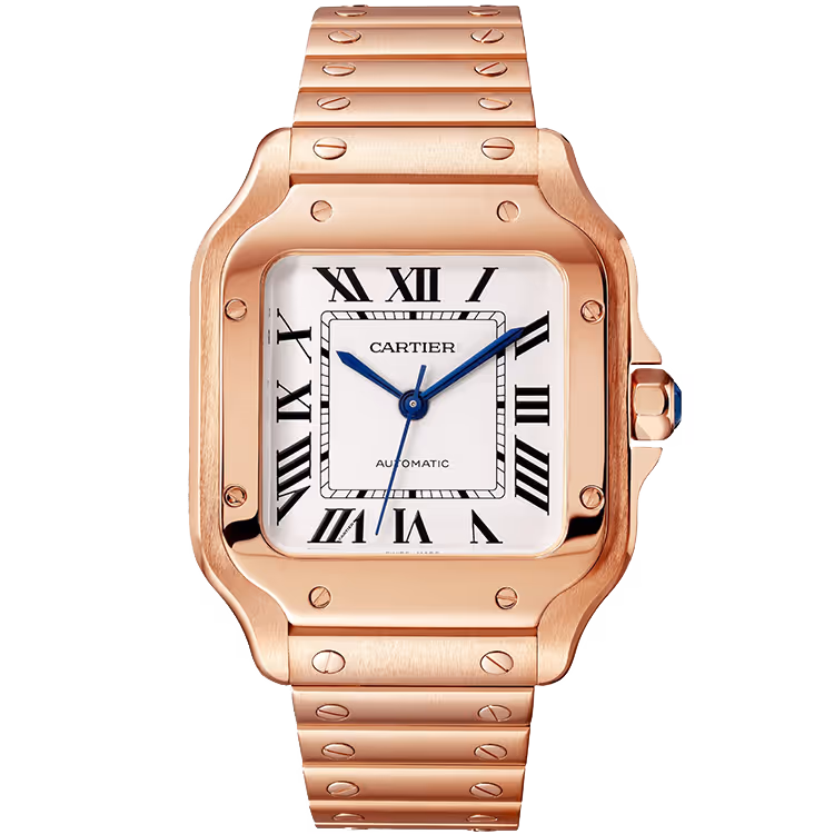 Cartier, Santos, WGSA0031, White Dial, Medium Model, Rose Gold, 35mm