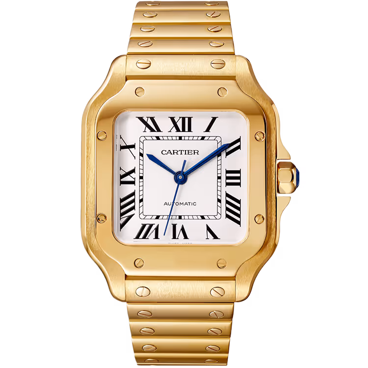 Cartier, Santos, WGSA0030, White Dial, Medium Model, Yellow Gold, 35mm