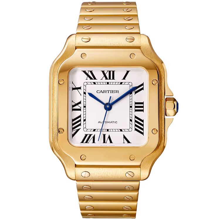 Cartier, Santos, WGSA0010, White Dial, Medium Model, Yellow Gold, 42mm