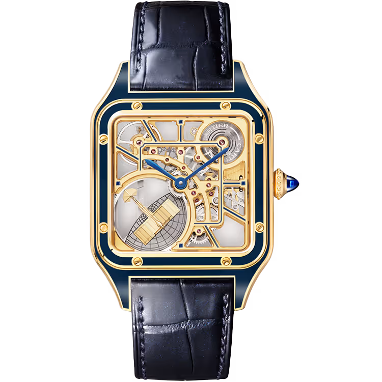 Cartier, Santos, WHSA0031, Skeleton Dial, Large Model, Yellow Gold, 31mm
