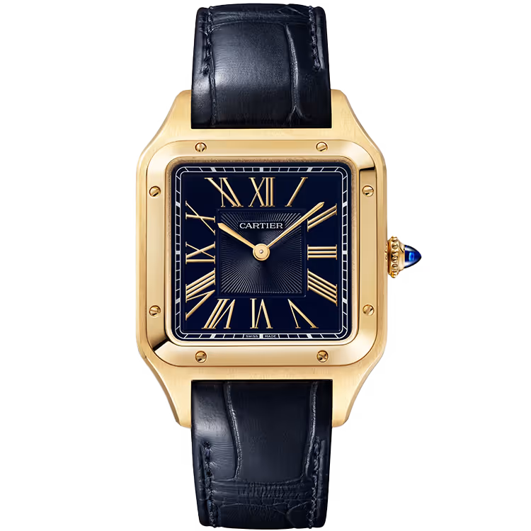 Cartier, Santos, WGSA0115, Blue Dial, Large Model, Yellow Gold, Leather Bracelet, 44mm