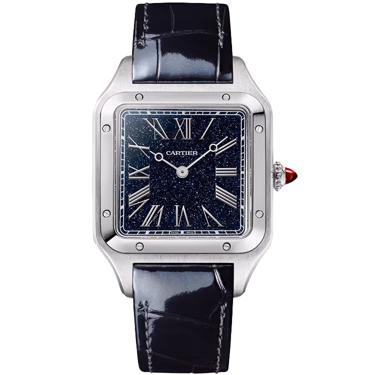 Cartier, Santos, WGSA0099, Blue Dial, Large Model, Platinum, Leather Bracelet, 44mm