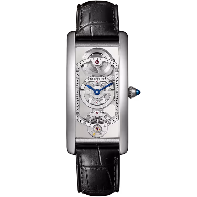 Cartier, Tank, WHTA0022, Skeleton Dial, Cintree, Platinum, Leather Bracelet, 46mm