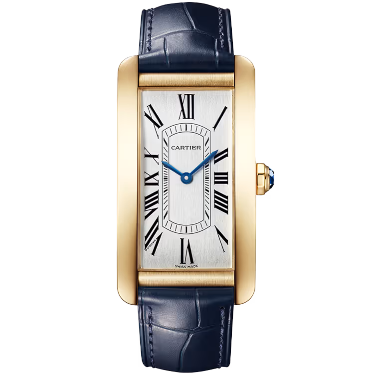 Cartier, Tank, WGTA0300, Silver Dial, Americaine, Large Model, Yellow Gold, Leather Bracelet, 44mm