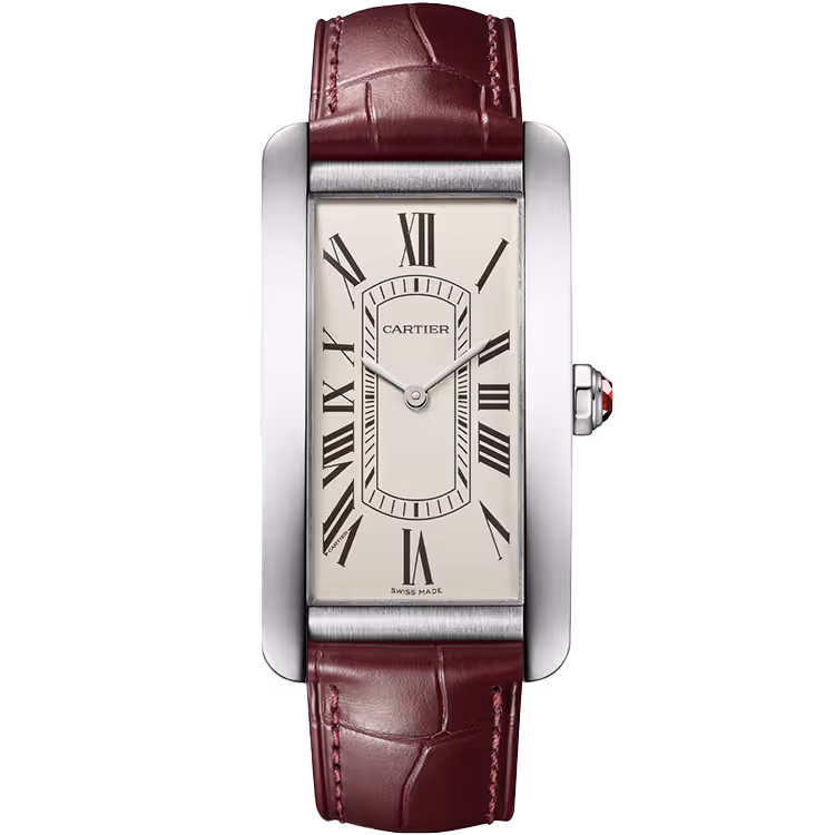 Cartier, Tank, WGTA0296, Beige Dial, Americaine, Large Model, Platinum, Leather Bracelet, 44mm