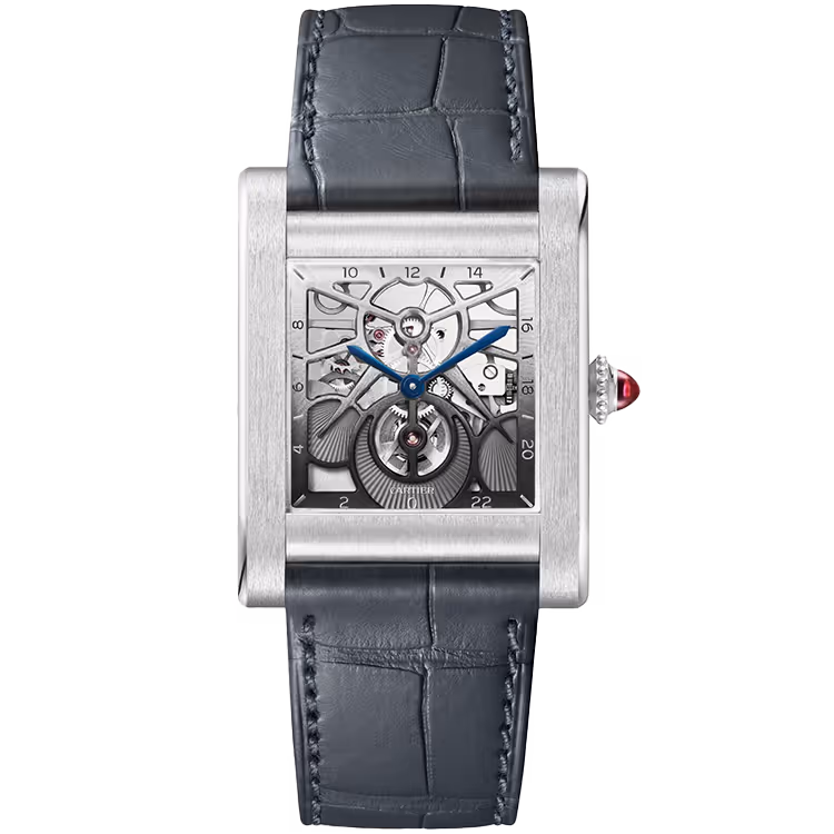 Cartier, Tank, WHTA0020, Skeleton Dial, Normale, Platinum, Leather Bracelet, 35mm