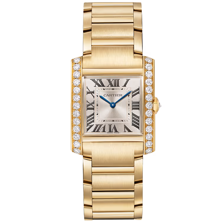Cartier, Tank, WJTA0061, Champagne Dial, Francaise, Medium Model, Yellow Gold, Diamond Bezel, 32mm