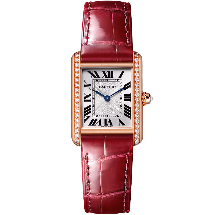 Cartier, Tank, WJTA0037, Silver Dial, Louis, Small Model, Rose Gold, Leather Bracelet, 30mm