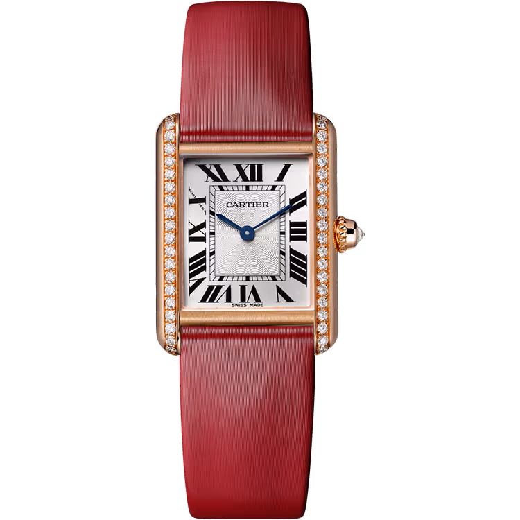 Cartier, Tank, WJTA0034, Silver Dial, Louis, Small Model, Rose Gold, Leather Bracelet, 30mm
