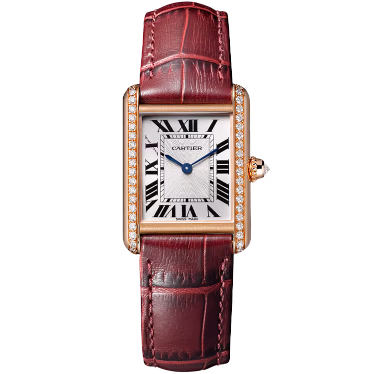 Cartier, Tank, WJTA0010, Silver Dial, Louis, Small Model, Rose Gold, Leather Bracelet, 30mm