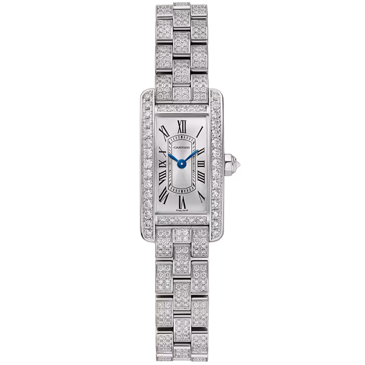 Cartier, Tank, WJTA0060, Silver Dial, Americaine, Mini Model, White Gold, Diamond Bezel, 28mm