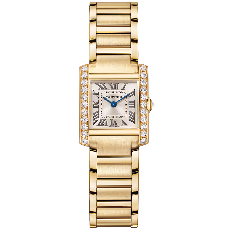 Cartier, Tank, WJTA0062, Champagne Dial, Francaise, Small Model, Yellow Gold, Diamond Bezel, 26mm