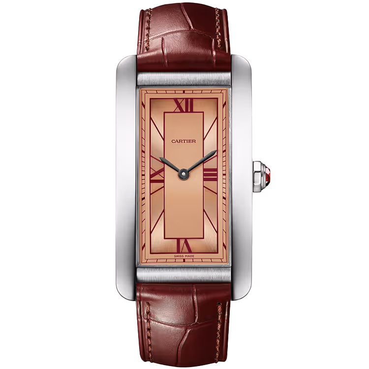 Cartier, Tank, WGTA0297, Salmon Dial, Americaine, Large Model, Platinum, Leather Bracelet, 44mm