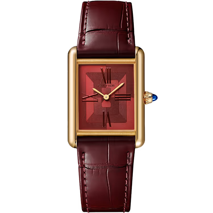 Cartier, Tank, WGTA0093, Red Motif Dial, Louis, Large Model, Yellow Gold, Leather Bracelet, 34mm