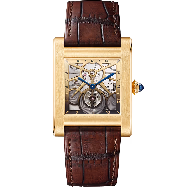 Cartier, Tank, WHTA0021, Skeleton Dial, Normale, Yellow Gold, Leather Bracelet, 35mm