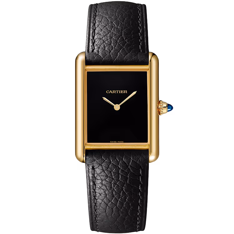 Cartier, Tank, WGTA0160, Black Dial, Louis, Large Model, Yellow Gold, Leather Bracelet, 34mm