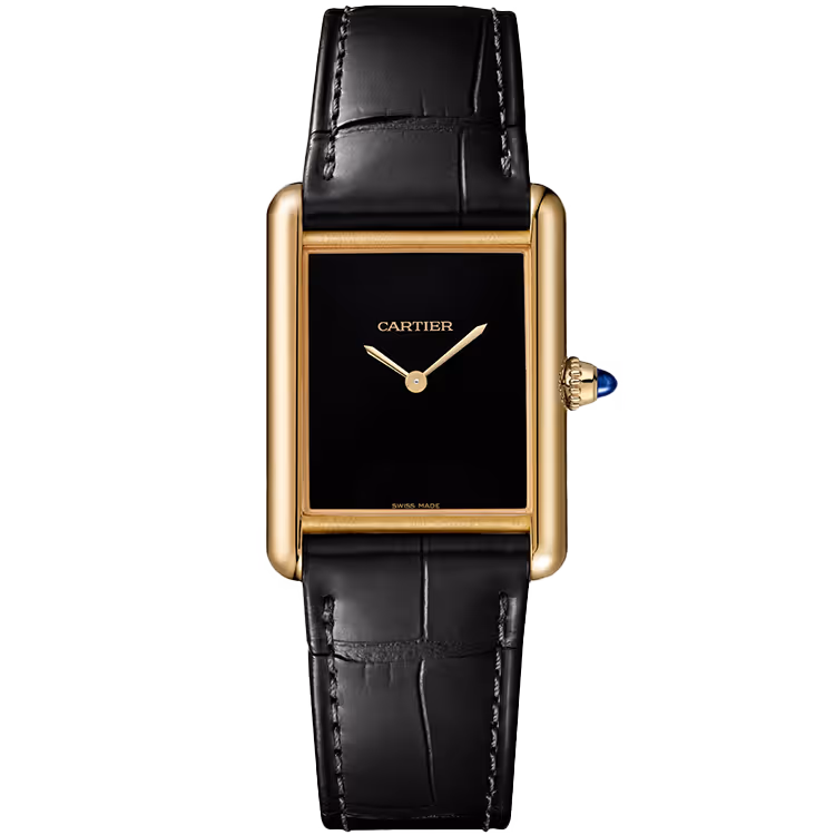 Cartier, Tank, WGTA0091, Black Dial, Louis, Large Model, Yellow Gold, Leather Bracelet, 34mm