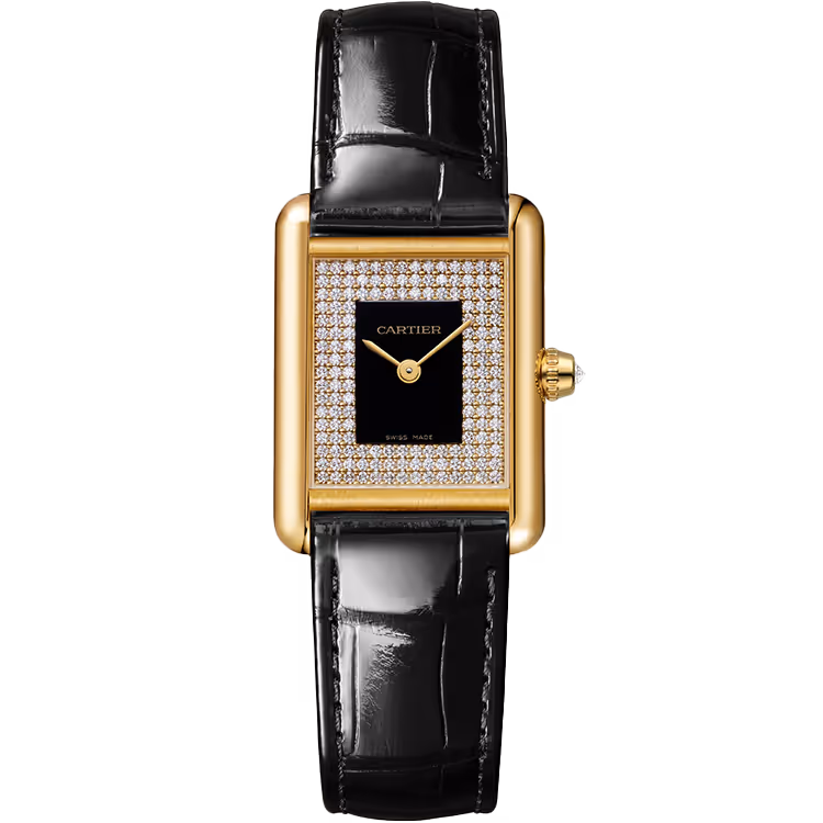 Cartier, Tank, WGTA0269, Black Dial, Louis, Small Model, Yellow Gold, Leather Bracelet, 30mm