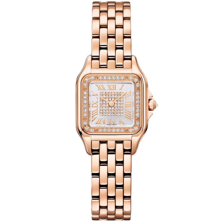 Cartier, Panthere, WJPN0077, Silver Dial, Small Model, Rose Gold, Diamond Bezel, 22mm