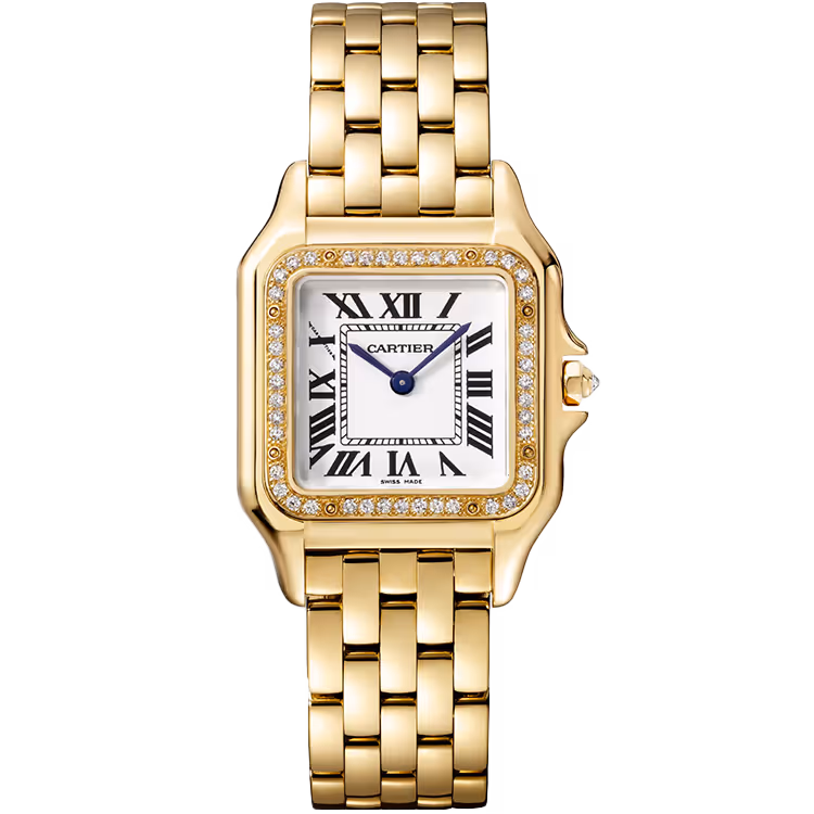 Cartier, Panthere, WJPN0016, White Dial, Medium Model, Yellow Gold, Diamond Bezel, 27mm
