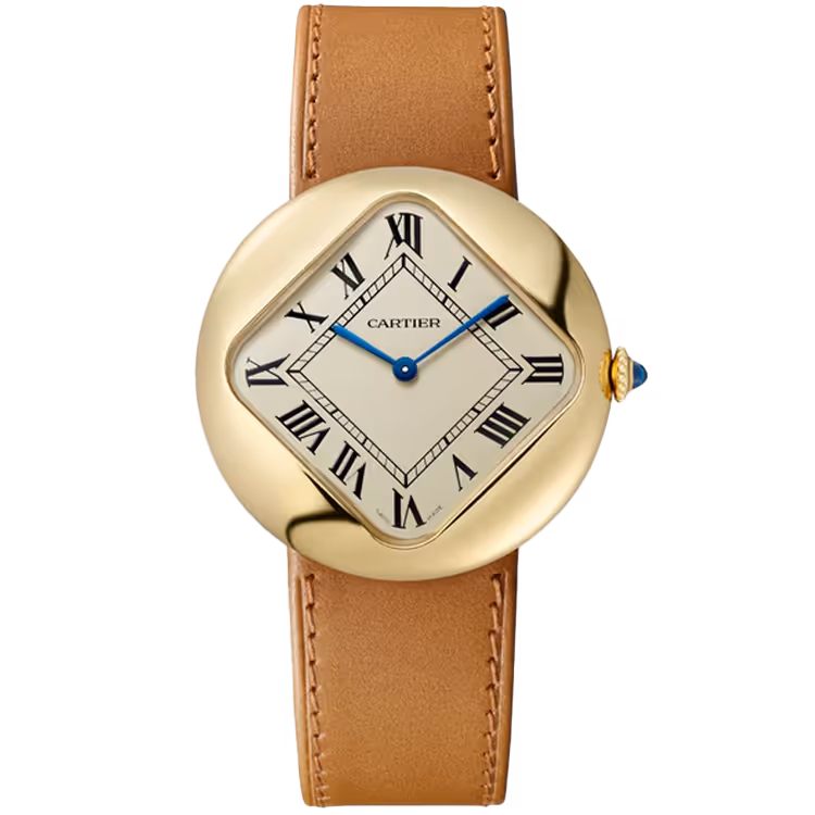 Cartier, Pebble-Shaped, WGPB0003, Beige Dial, Yellow Gold, Leather Bracelet, 36mm - Limited 150
