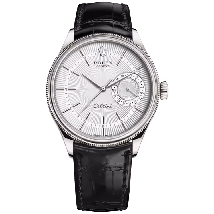 Rolex, Cellini, 50519, Silver Dial, White Gold, Black Leather Strap, 39mm