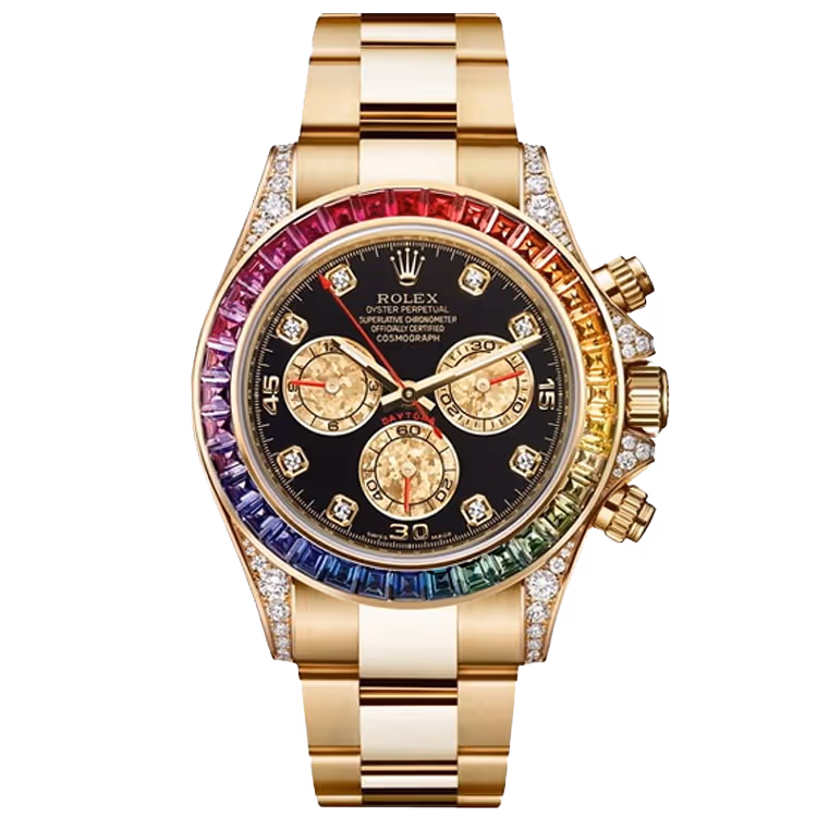 Rolex, Daytona, Black Dial, Chronograph, Yellow Gold, Diamond Bezel, Oyster Bracelet, 40mm