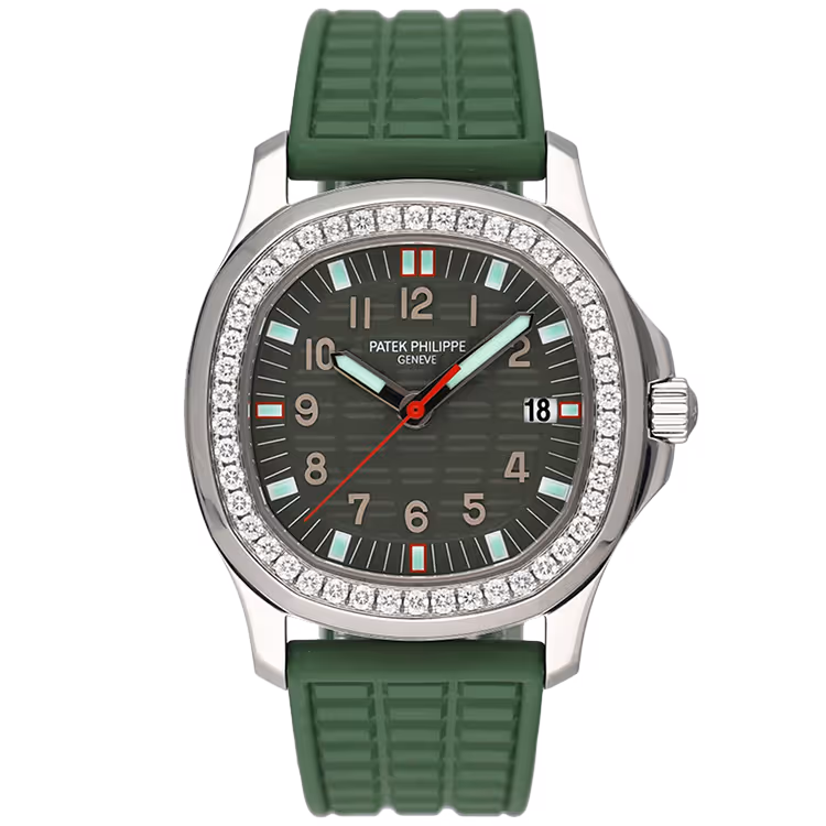 Patek Philippe, Aquanaut Luce, 5067A, Green Dial, Quartz, Stainless Steel, Diamond Bezel, Rubber Strap, 36mm