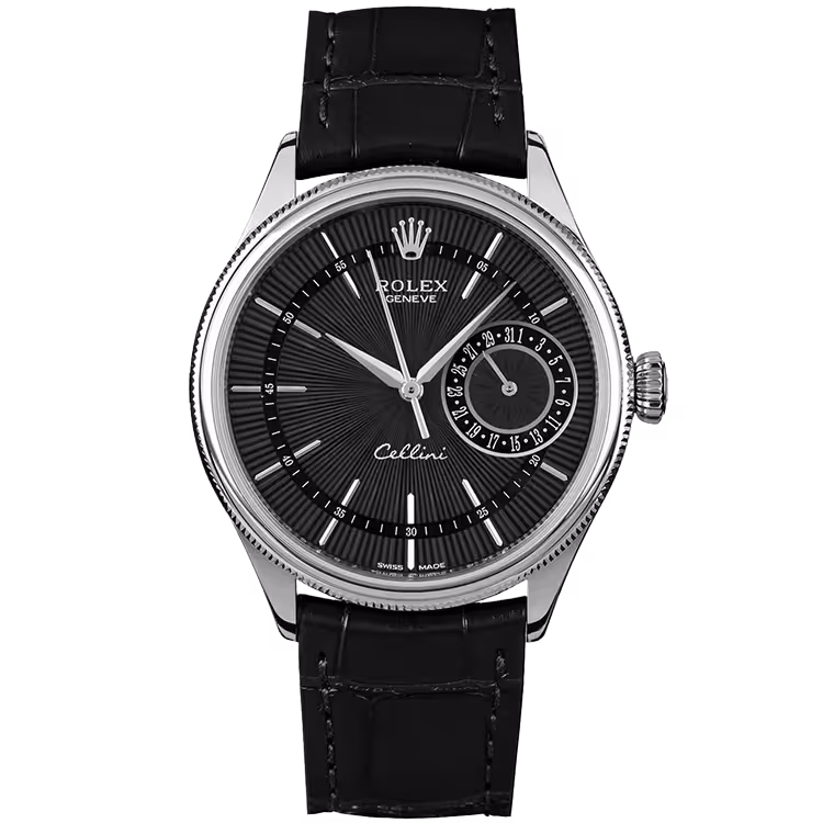 Rolex, Cellini, 50519, Black Dial, White Gold, Black Leather Strap, 39mm