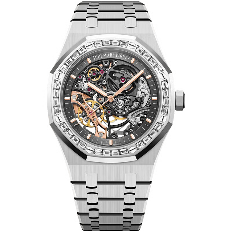 Audemars Piguet, Royal Oak, 15412BC, Skeleton Dial, White Gold, Diamond Bezel, 41mm