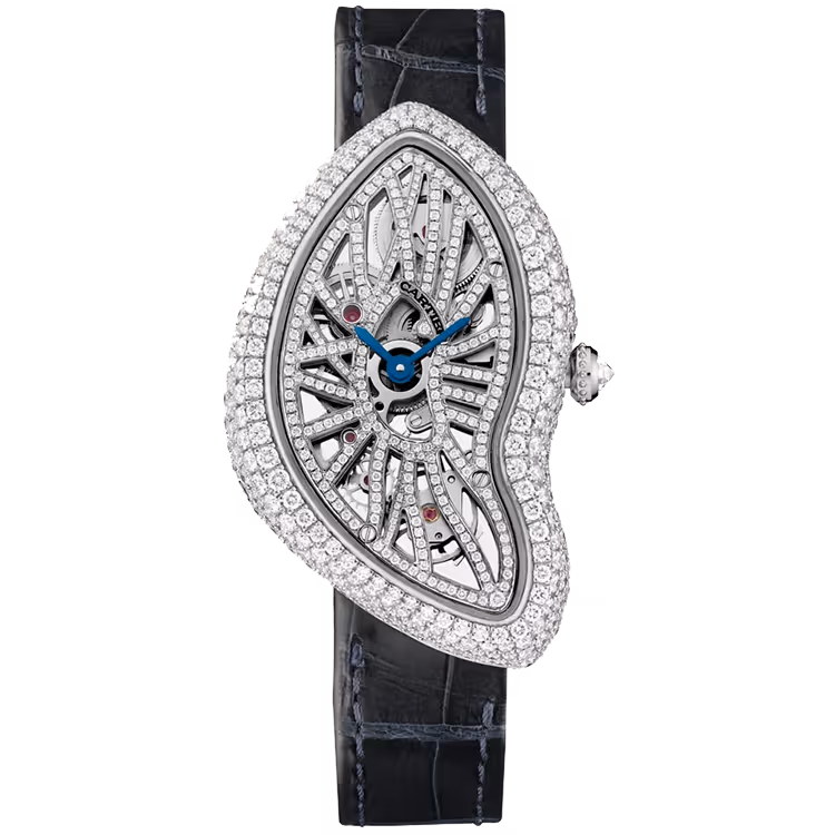 Cartier, Crash, HPI00935, Skeleton Dial, Platinum, Diamond Bezel, Leather Bracelet, 45mm- Limited 67