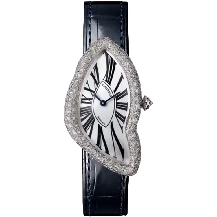 Cartier, Crash, WJCH0007, Silver Dial, White Gold, Diamond Bezel, Leather Bracelet, 42mm