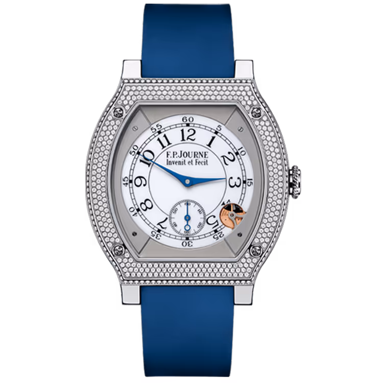 F.P. Journe, Elegante, White Dial, Diamond Bezel, Blue Rubber Strap, 48mm
