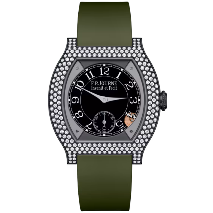 F.P. Journe, Elegante, Black Dial, Titanium Titalyt,  Diamond Bezel, Green Rubber Strap, 40mm