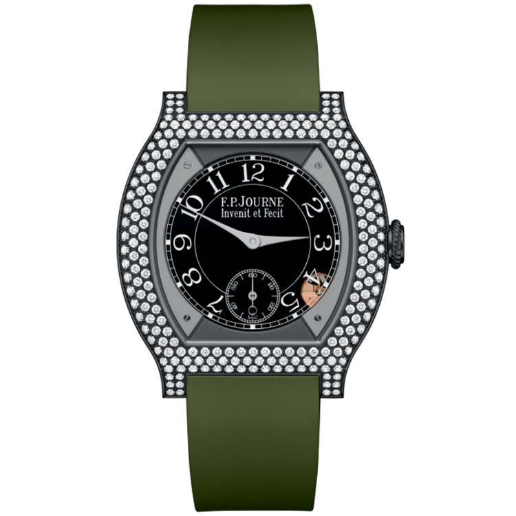 F.P. Journe, Elegante, Black Dial, Titanium Titalyt,  Diamond Bezel, Green Rubber Strap, 40mm