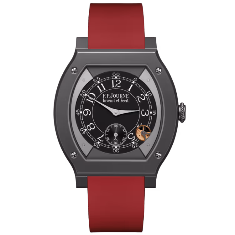 F.P. Journe, Elegante, Black Dial, Titanium Titalyt, Red Rubber Strap, 48mm