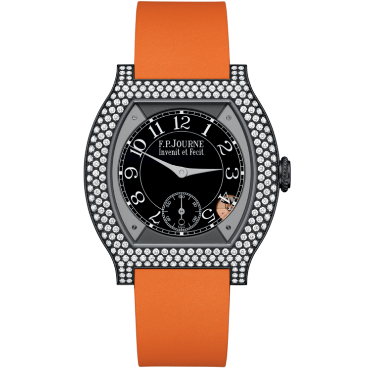 F.P. Journe, Elegante, Black Dial, Titanium Titalyt, Diamond Bezel, Orange Rubber Strap, 40mm