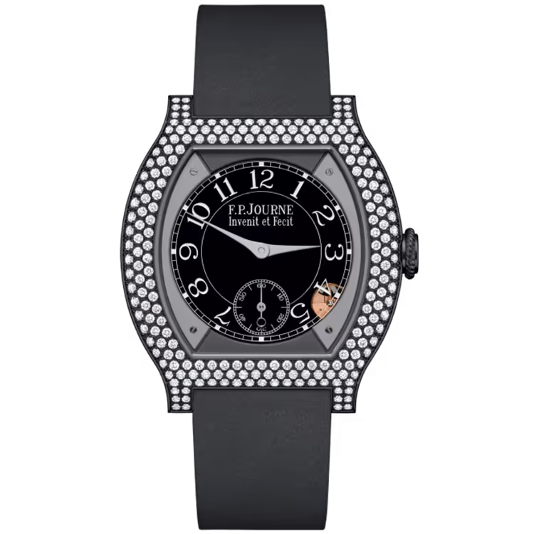 F.P. Journe, Elegante, Black Dial, Titanium Titalyt, Diamond Bezel, Grey Rubber Strap, 40mm