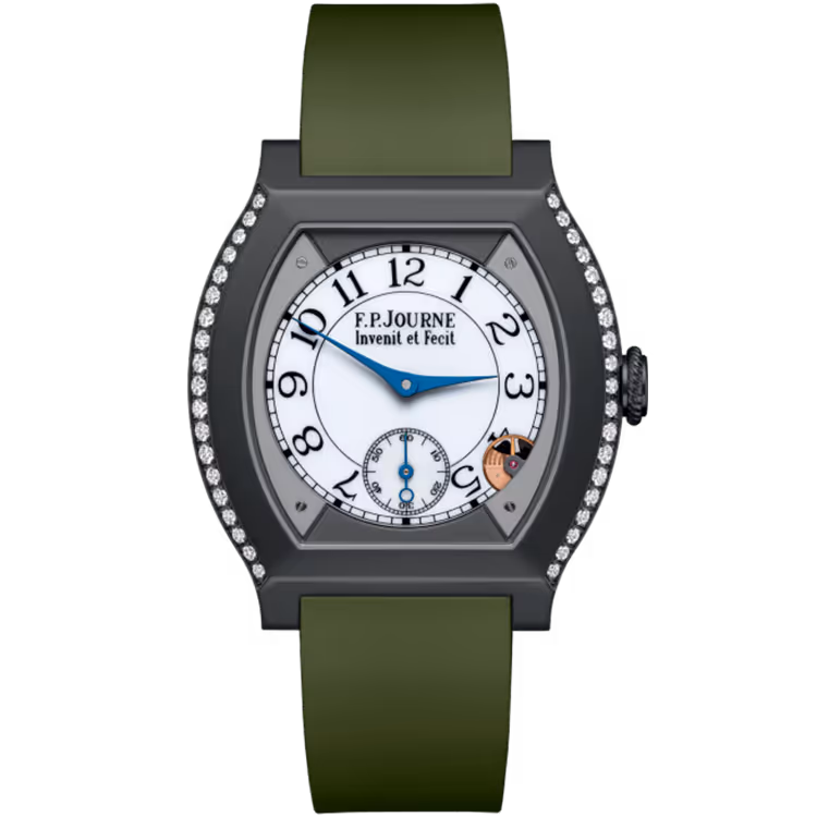 F.P. Journe, Elegante, ELT, White Dial, Titanium Titalyt, Diamond Bezel, Green Rubber Strap, 40mm