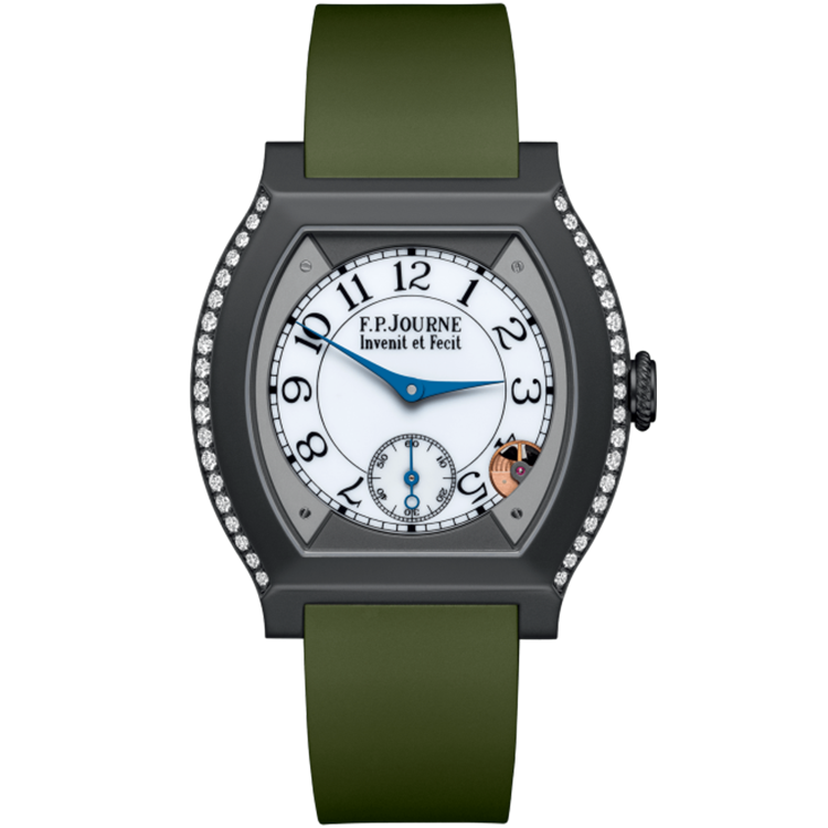 F.P. Journe, Elegante, ELT, White Dial, Titanium Titalyt, Diamond Bezel, Green Rubber Strap, 40mm