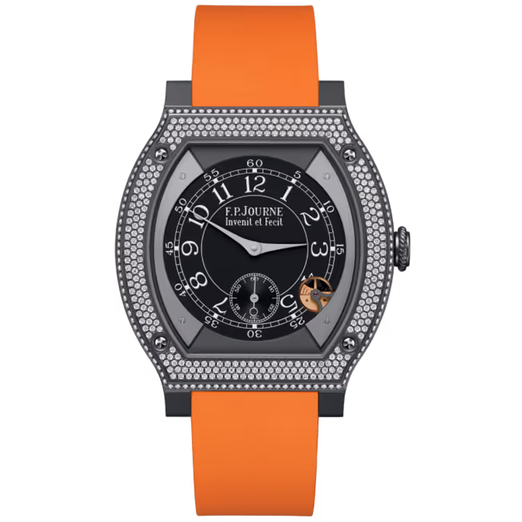 F.P. Journe, Elegante, Black Dial, Titanium Titalyt, Diamond Bezel, Orange Rubber Strap, 48mm